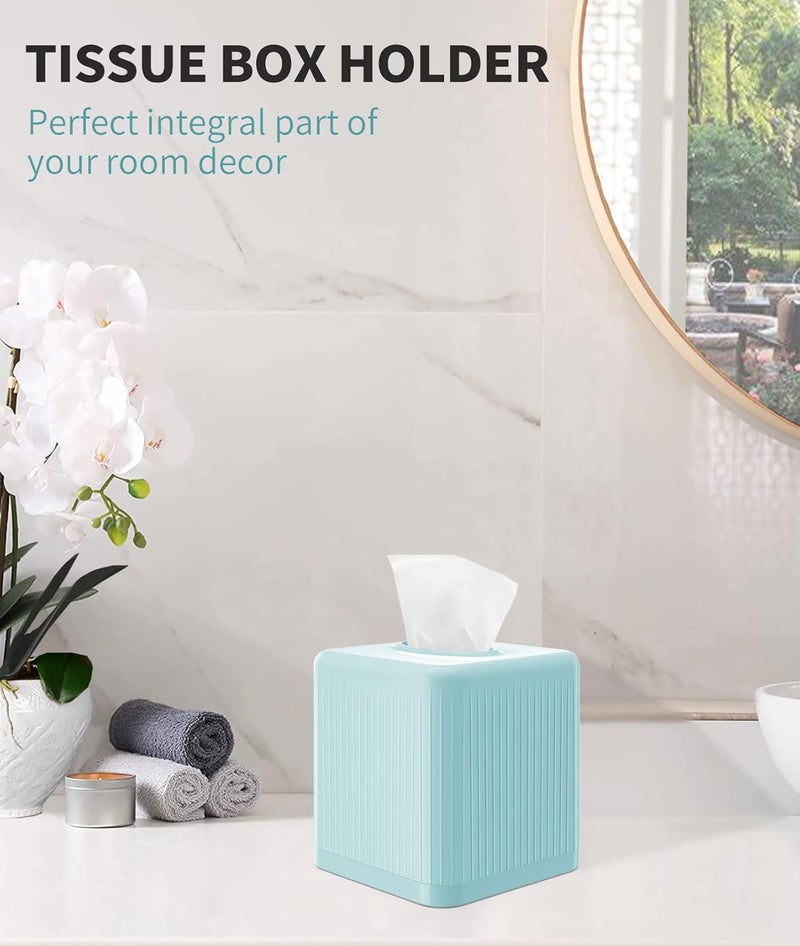 Livelab Tissue Box Cover and Holder - Square Plastic Decorative Tissue Dispenser - Modern Cube Style - For Bathroom, Living Room, Office - Blue - Image 5